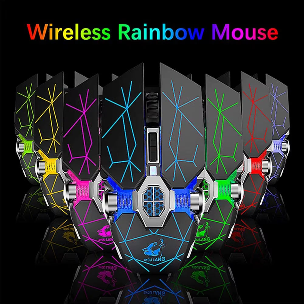 Wireless Gaming Mouse Rechargeable RGB Lights Adjustable DPI Quiet Click Auto Sleep Ergonomic for Gaming or Working