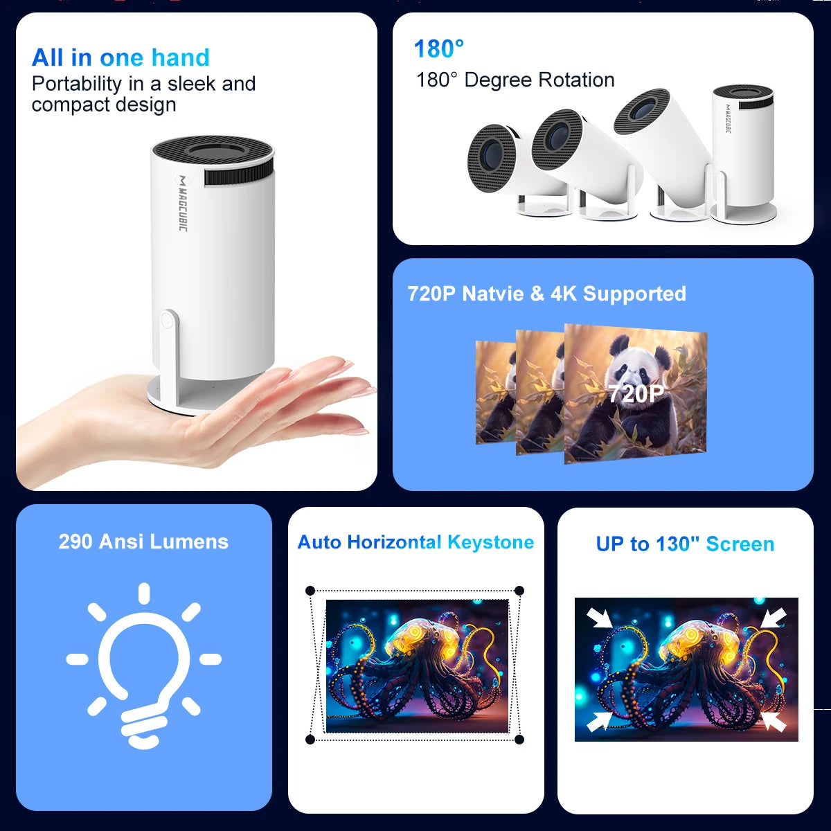 Projector HY300 Pro 4K Dual Wifi6 290ANSI BT5.0 1080P 1280*720P Home Cinema Outdoor Projetor