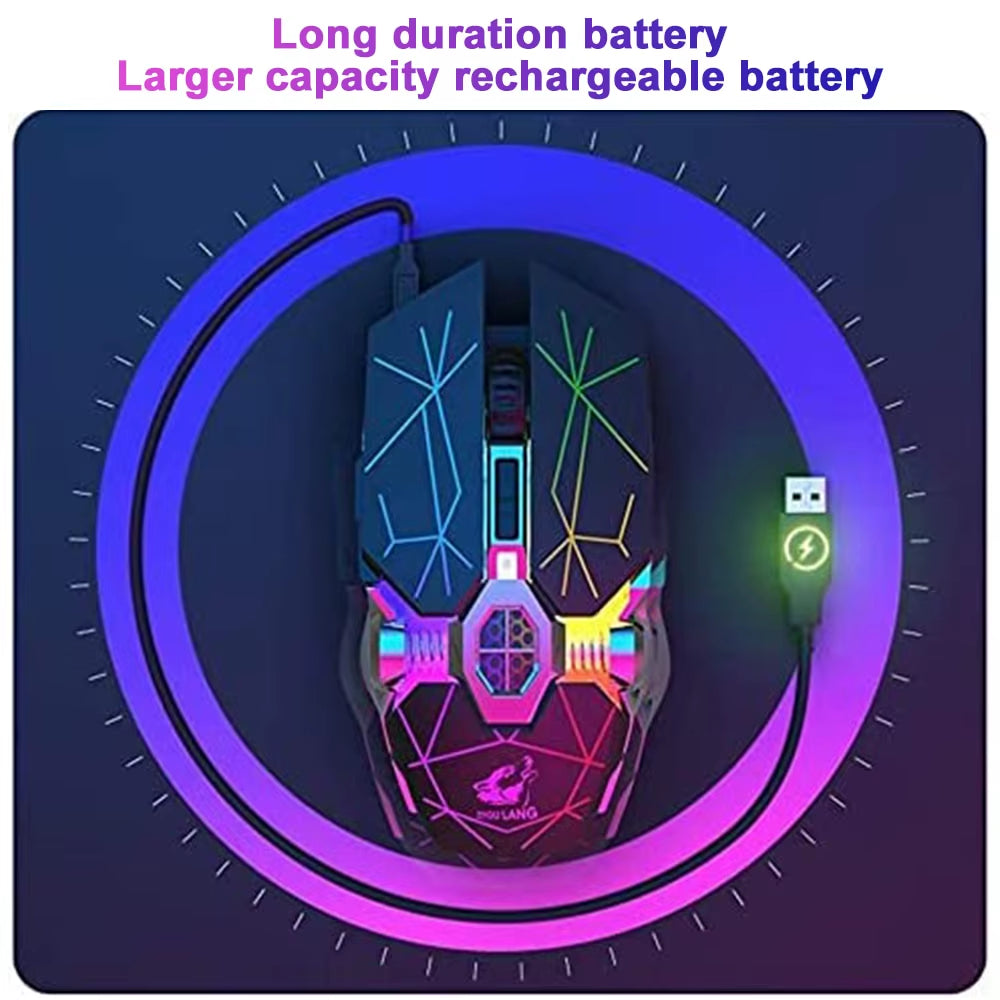 Wireless Gaming Mouse Rechargeable RGB Lights Adjustable DPI Quiet Click Auto Sleep Ergonomic for Gaming or Working