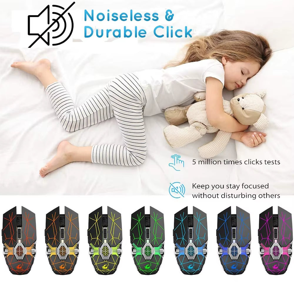 Wireless Gaming Mouse Rechargeable RGB Lights Adjustable DPI Quiet Click Auto Sleep Ergonomic for Gaming or Working