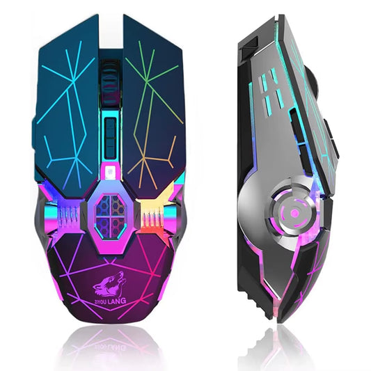 Wireless Gaming Mouse Rechargeable RGB Lights Adjustable DPI Quiet Click Auto Sleep Ergonomic for Gaming or Working